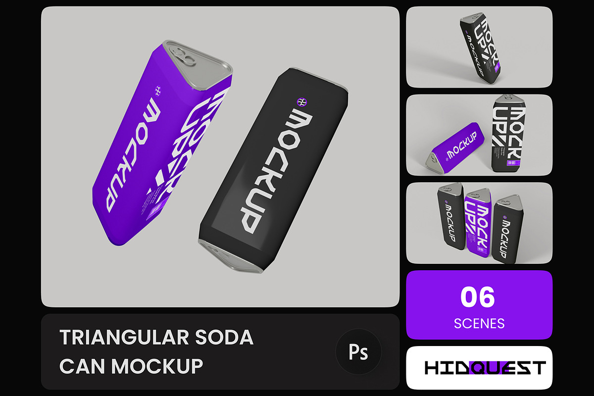 Triangular Soda Can Mockup, a Mockup by hiddemaru (Photo 1 of 4)