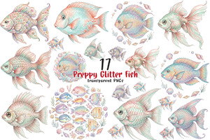 Preppy Glitter Fish PNG, a Transportation Illustration by SinaCreation