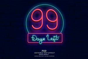 99 Days Left Neon Sign Editable Text, a Layer Style Add-On by TrueVector