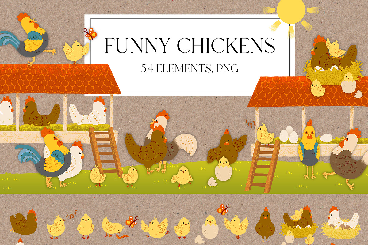 Funny chickens farm clipart, an Animal Illustration by LukaJreym (Photo 7 of 7)