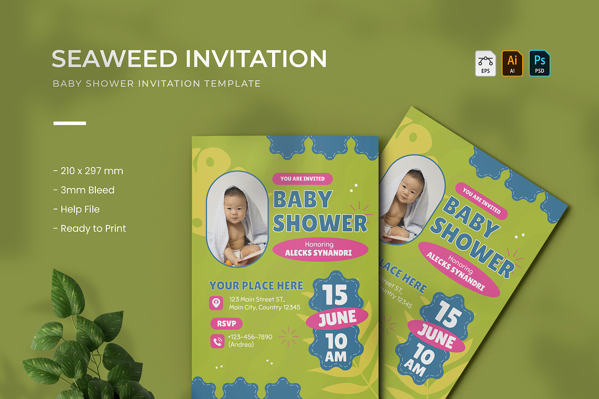 Seaweed - Baby Shower Invitation, an Invitation Template by VUNIRA (Photo 1 of 2)