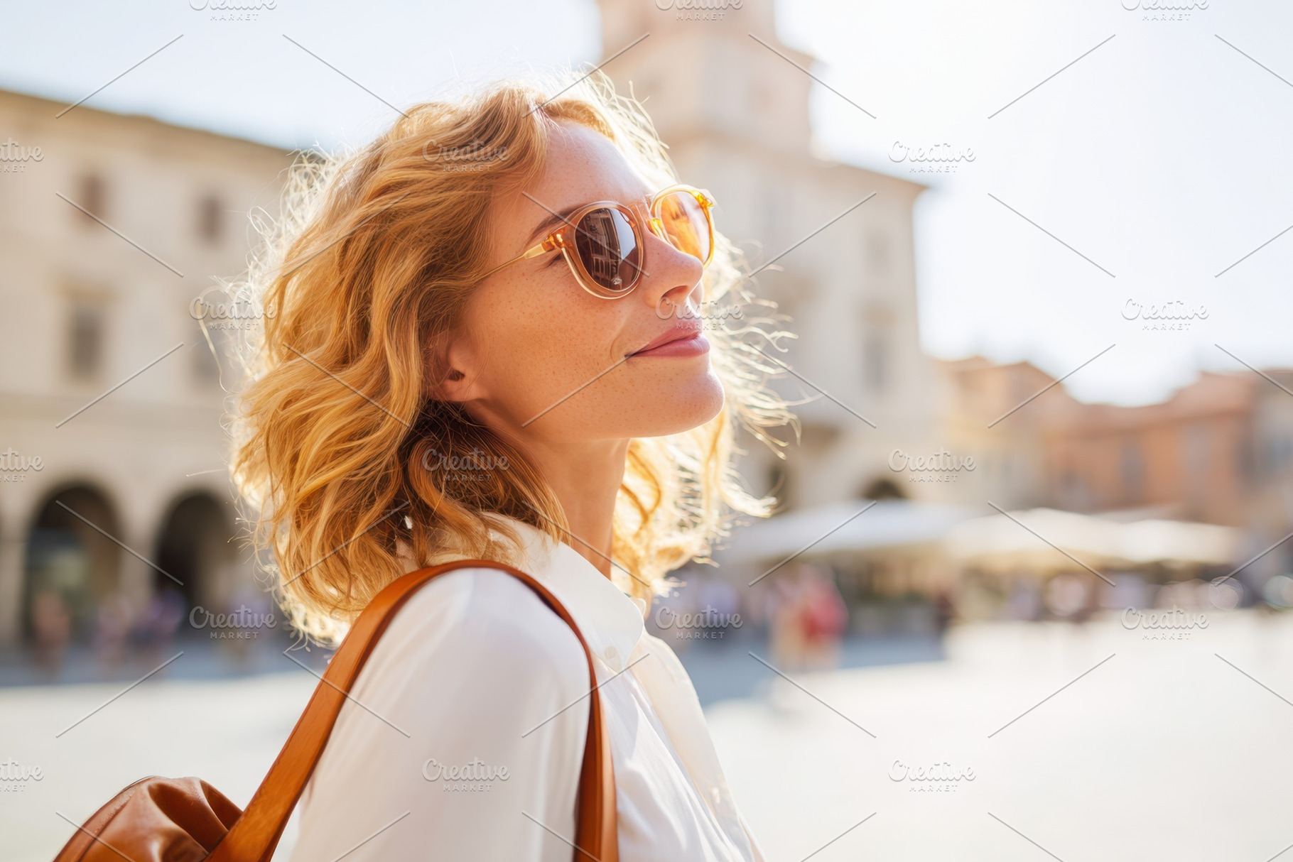 Young woman in sunglasses in a city square, a Person Photo by AlyaAnd