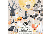 Watercolor Halloween Goose Clipart, an Illustration by CharmClipart (Thumbnail 1 of 10)