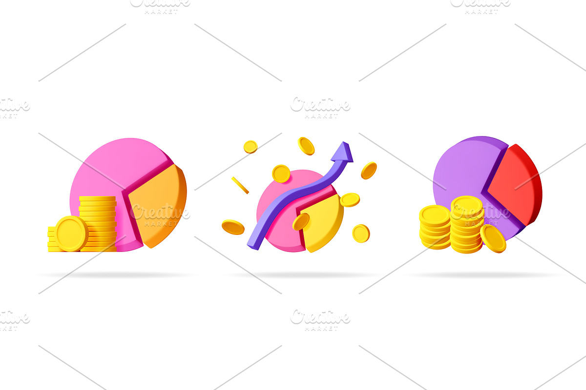 Set of three pie charts with golden, a Finance Illustration by Abscent