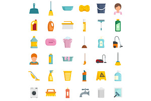 Cleaning services icons set flat, an Object Illustration by Ylivdesign