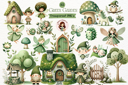 Cottage Green Fairy Garden Clipart