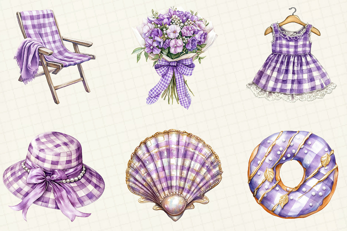 Purple Gingham Summer Clipart, an Illustration by OK Design (Photo 4 of 5)