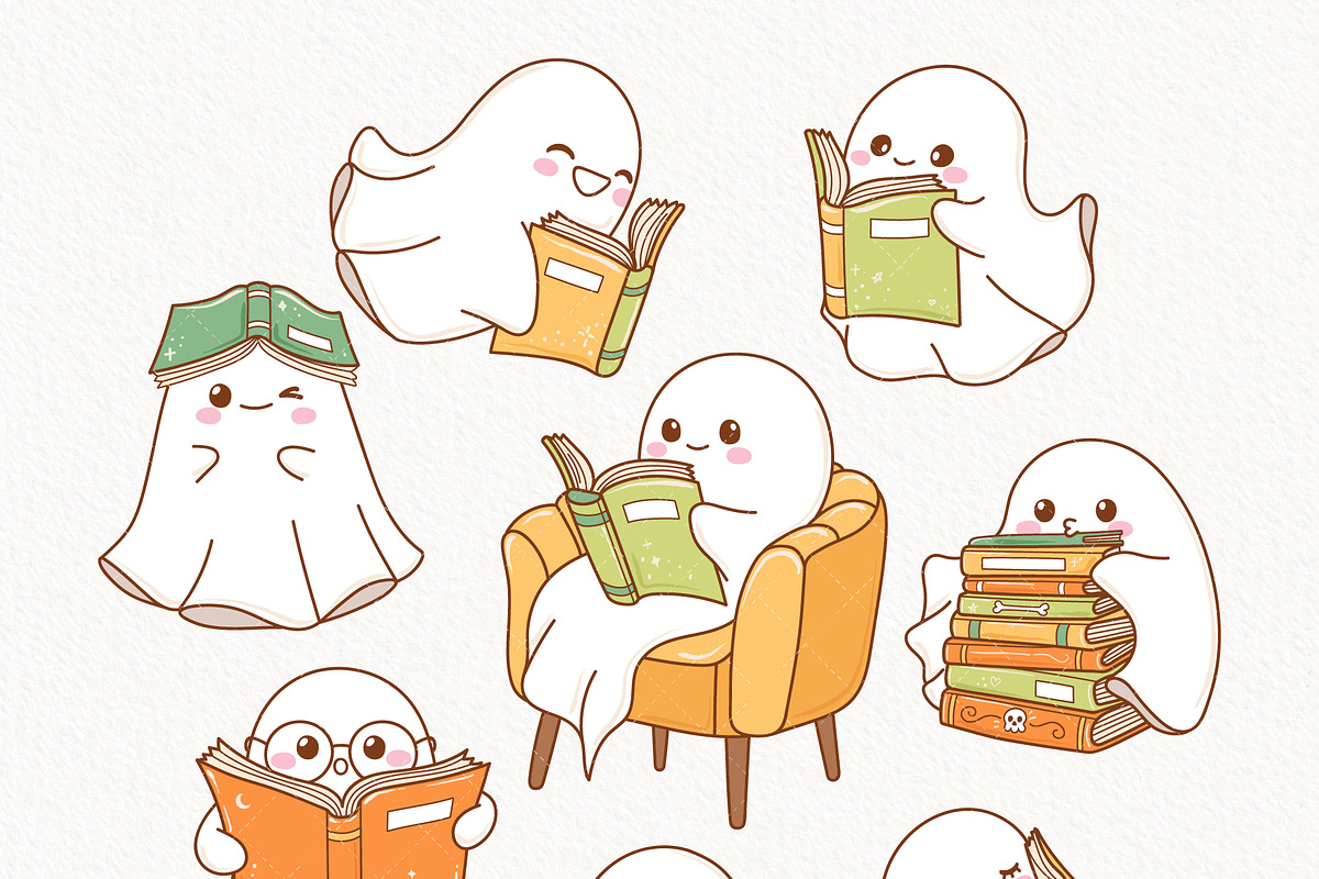 Cozy Bookish Ghost Clipart | Ghost, an Education Illustration by TitaLivingArt (Photo 3 of 9)
