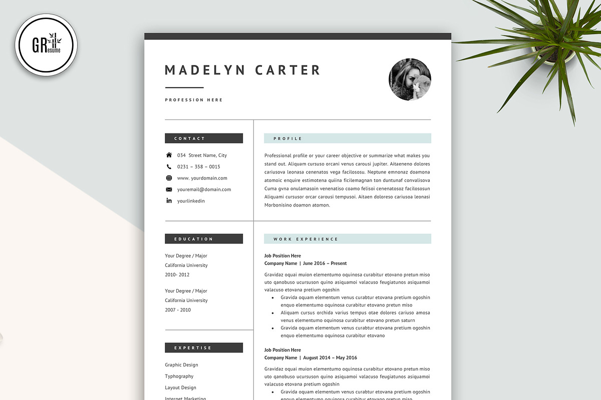 Creative Resume CV Template for Word, a Resume Template by GResume (Photo 2 of 6)