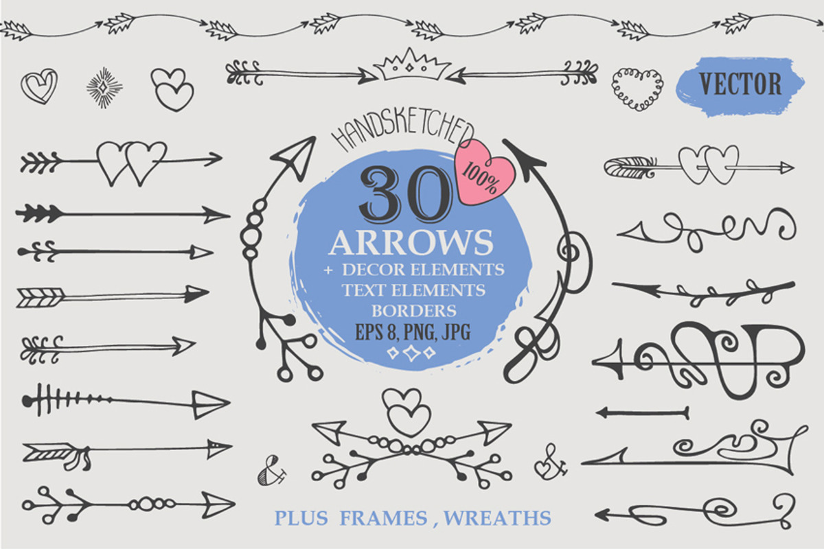 Hand drawn Arrows set.Vector Decor