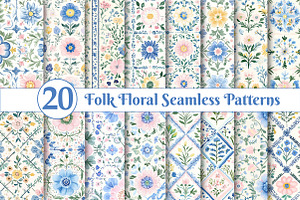 Folk Floral Seamless Patterns, an Illustration by Dream Creation