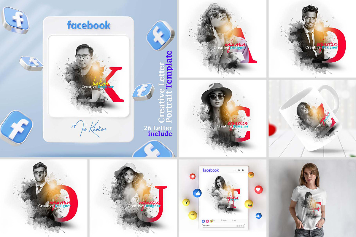 Creative Letter Portrait Template, an Action Add-On by MRI STUDIO (Photo 1 of 42)