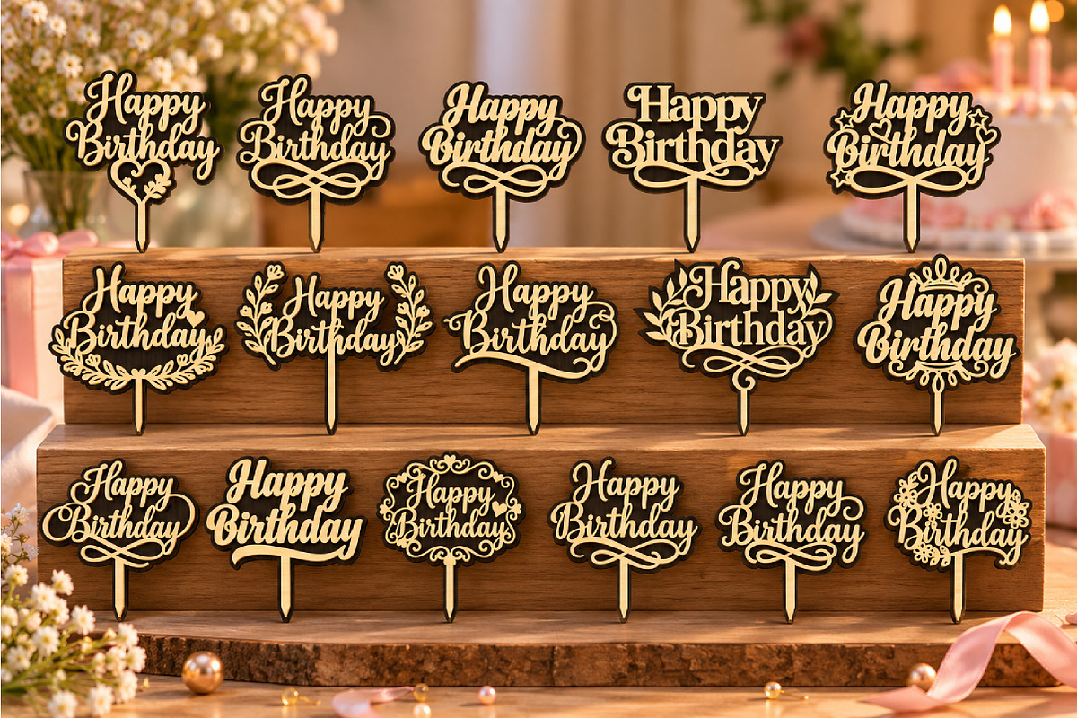 Birthday Cake Topper Laser Cut SVG, an Object Graphic by DreamCafeArt (Photo 2 of 6)