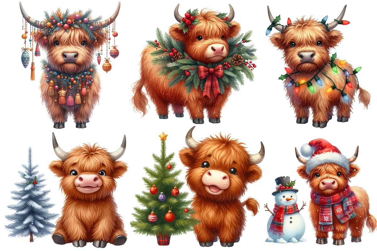 Christmas Highland cow clipart, an Illustration by Designworld (Photo 4 of 6)