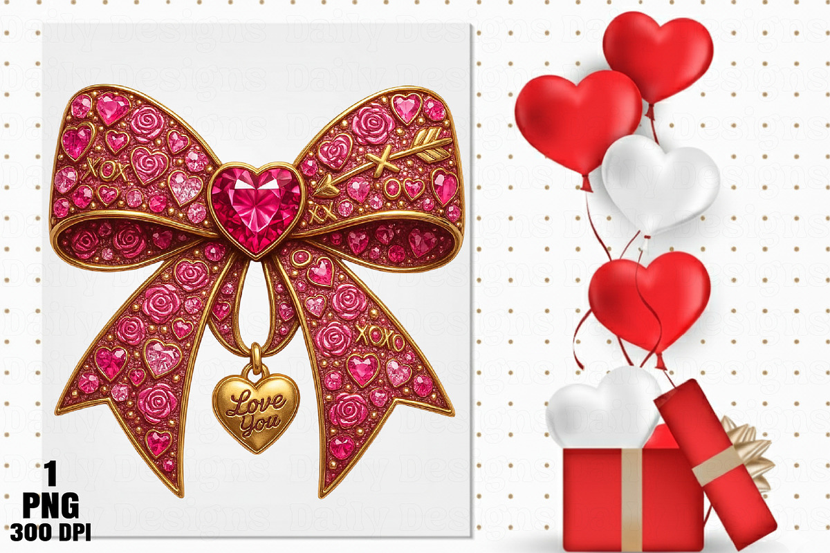 Rhinestone Valentines Bow Png, an Illustration by Daily.Designs (Photo 2 of 5)