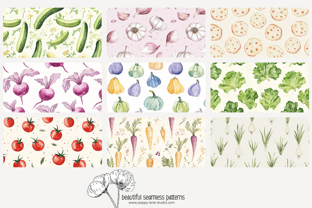 70 vegetable seamless pattern, a Pattern Graphic by Poppy Lane Studio (Photo 9 of 10)