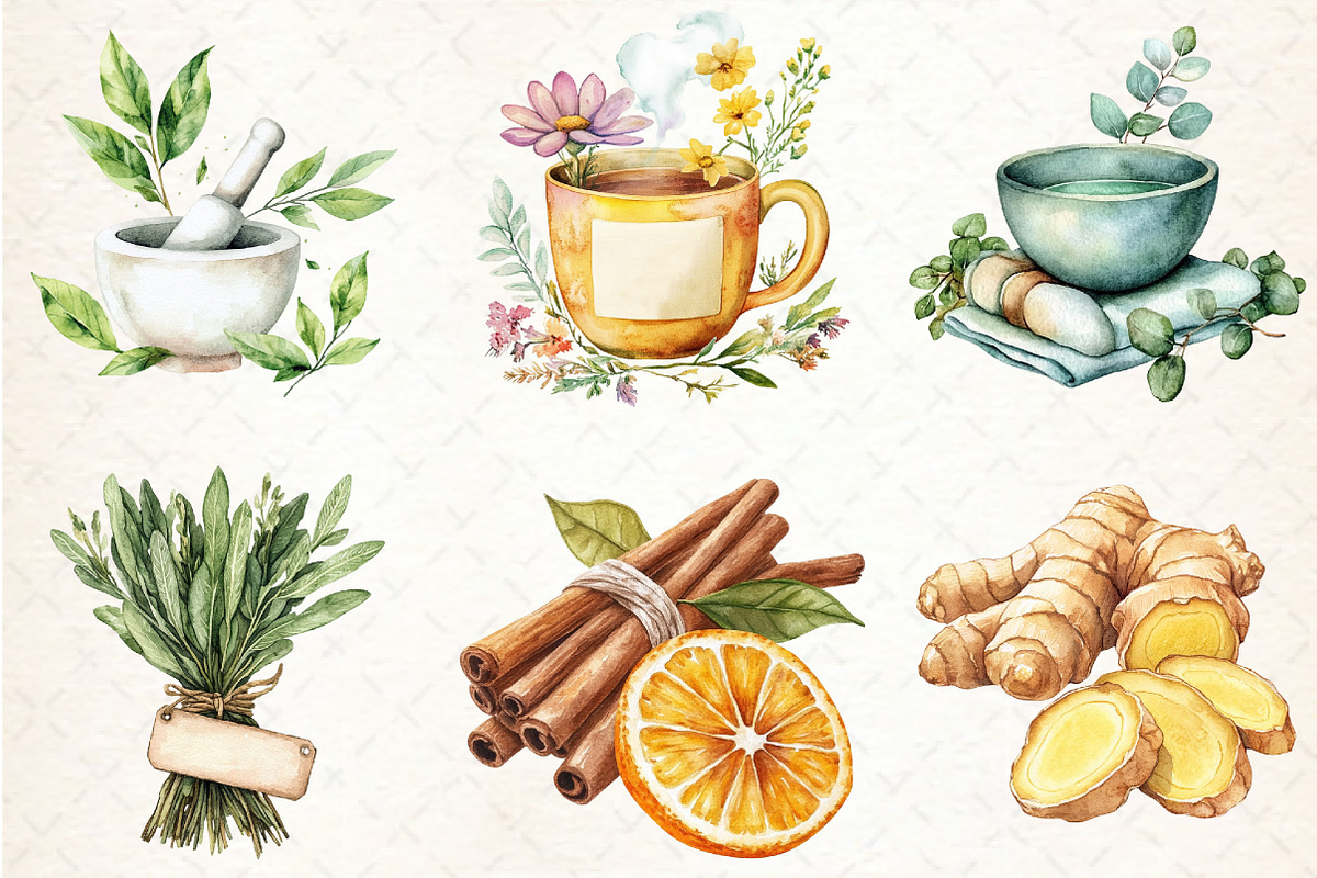 Watercolor Natural Remedies Clipart, an Illustration by Libby Wishes (Photo 3 of 7)