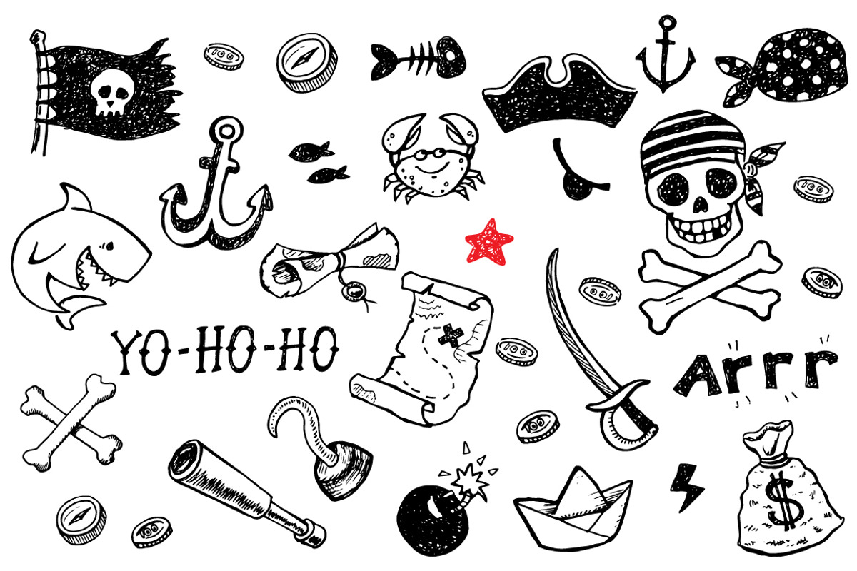 Pirate doodles set +8patterns, an Illustration by Hala (Photo 1 of 5)