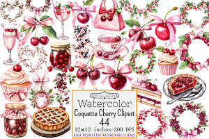 Watercolor Coquette Cherry Clipart, a Seasonal Illustration by Design Market