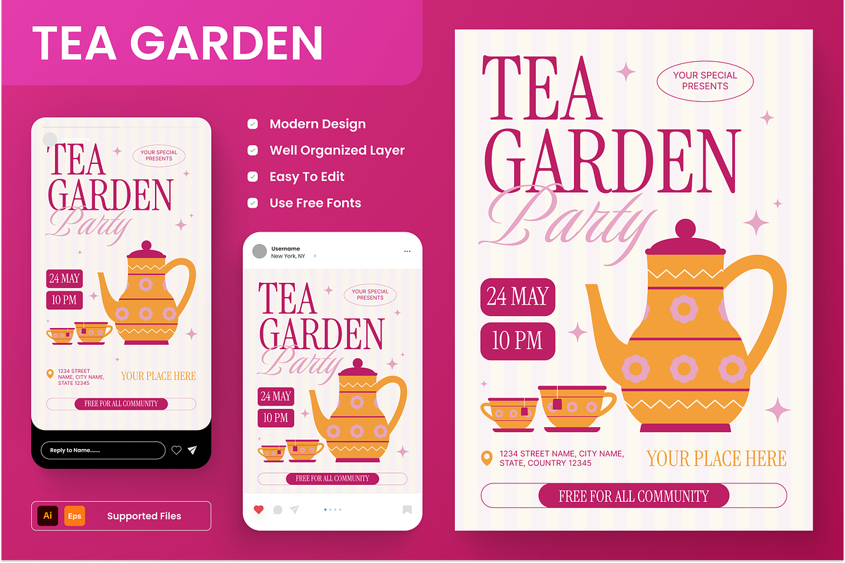 Tea Party Flyer Set, a Flyer Template by Annora Studio (Photo 1 of 6)