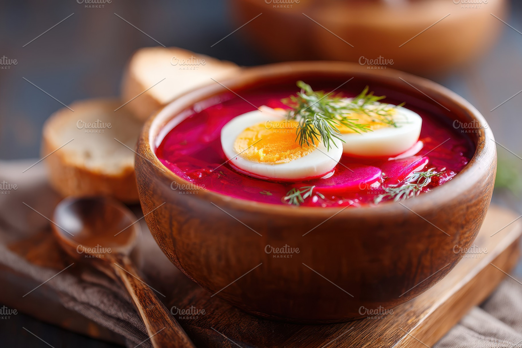 Beetroot soup with egg and herbs, a Food & Drink Photo by AlyaAnd