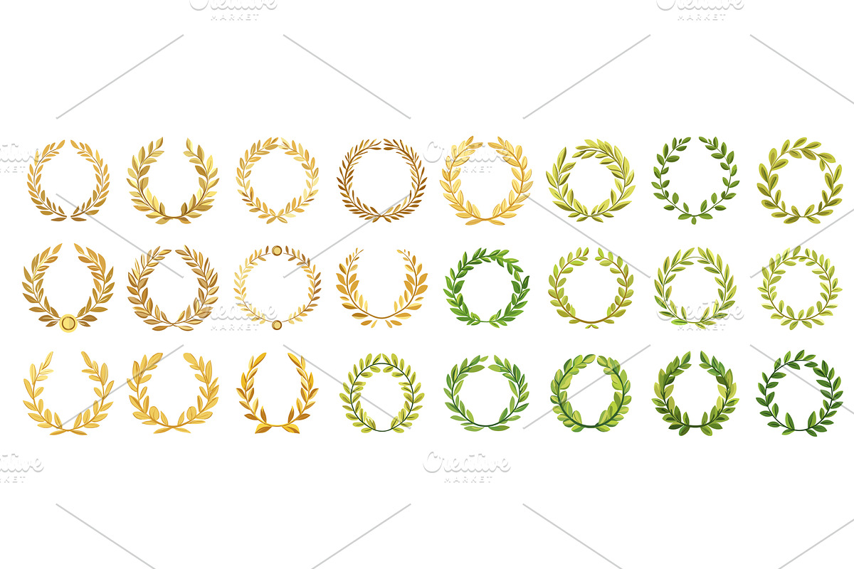 Laurel wreaths. Golden and green, an Illustration by Stock-Smart-Start