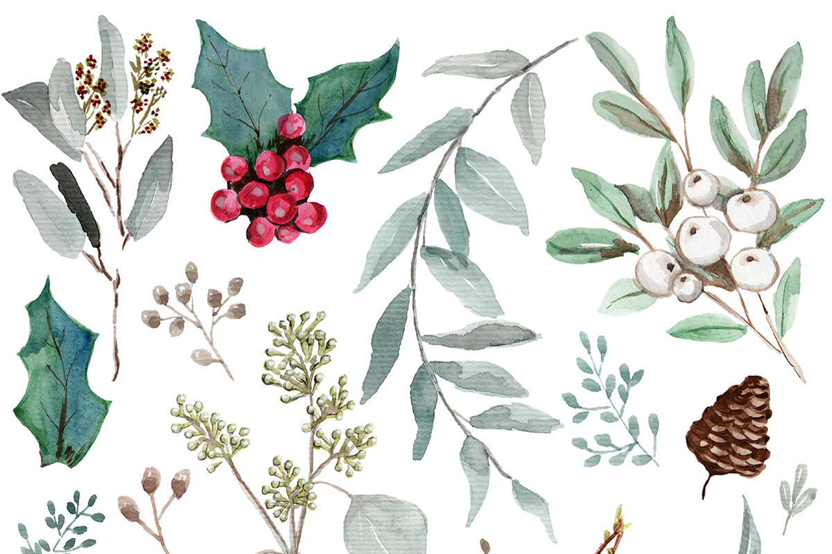 Christmas Watercolor Clipart Set, a Seasonal Illustration by Anis Illustration (Photo 2 of 2)
