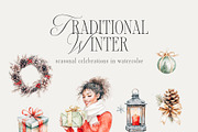 Traditional Winter - Watercolor Set, a Seasonal Illustration by studioequinox (Thumbnail 5 of 9)