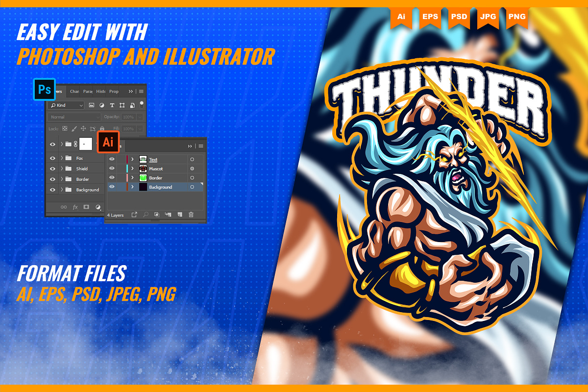 Zeus Thunder God Mascot Esport Logo, a Branding & Logo Template by FNR Graphics (Photo 2 of 5)