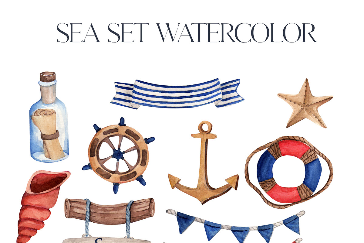 Watercolor sea set, a Seasonal Illustration by Julia Bogdan (Photo 2 of 3)