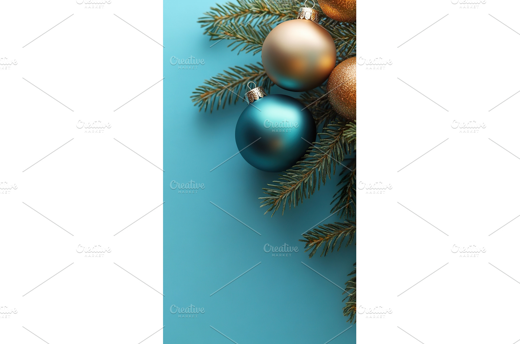 Golden and teal christmas ornaments, a Holiday Photo by Lermont51