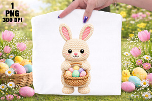 Easter Bunny Holding Basket PNG, an Illustration by Daily.Designs