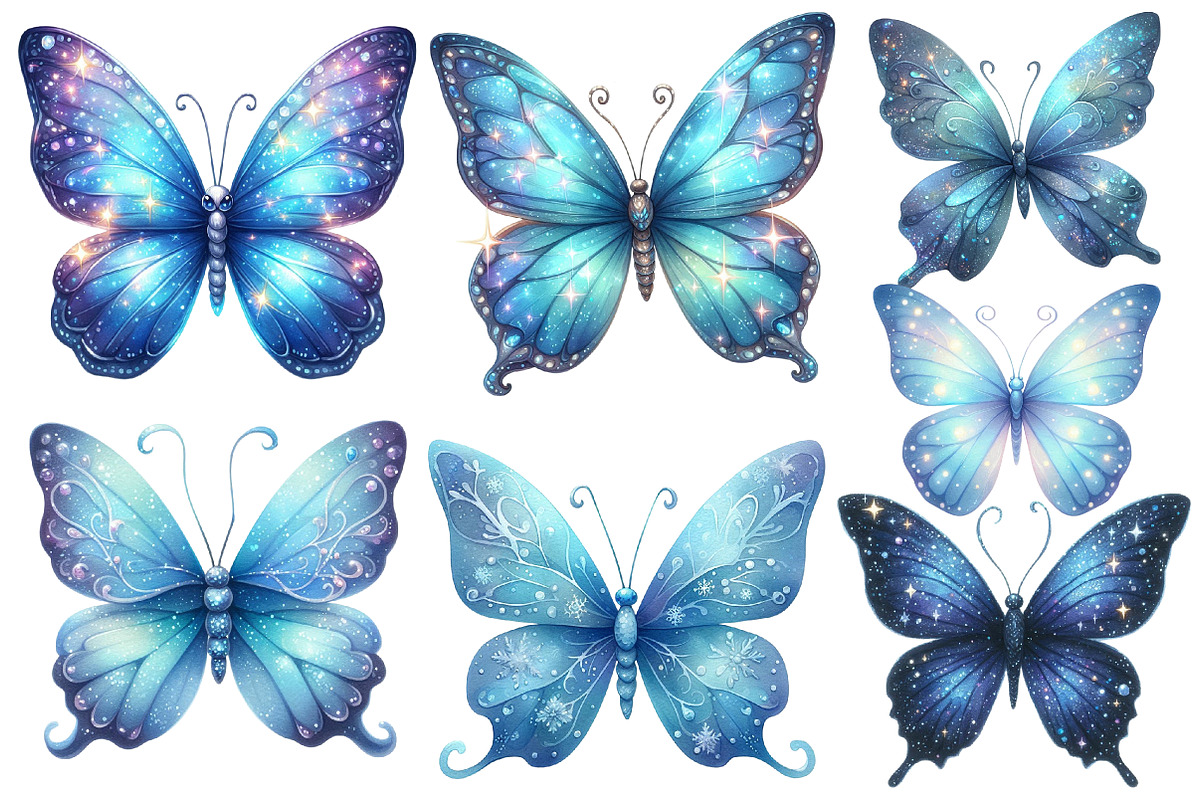 Blue Butterflies Watercolor Clipart, an Illustration by Designworld (Photo 3 of 5)