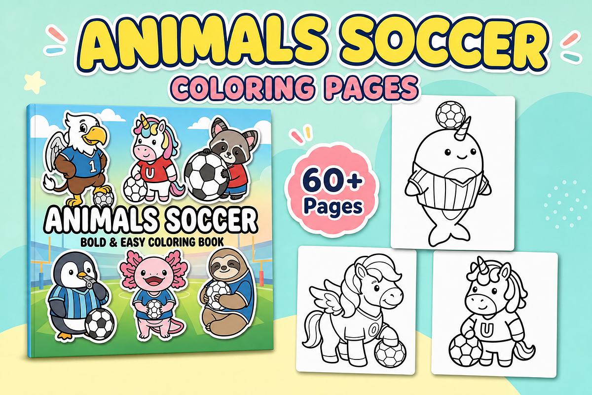Animals Soccer Coloring Pages, an Animal Illustration by Inkivelle Studio (Photo 1 of 3)
