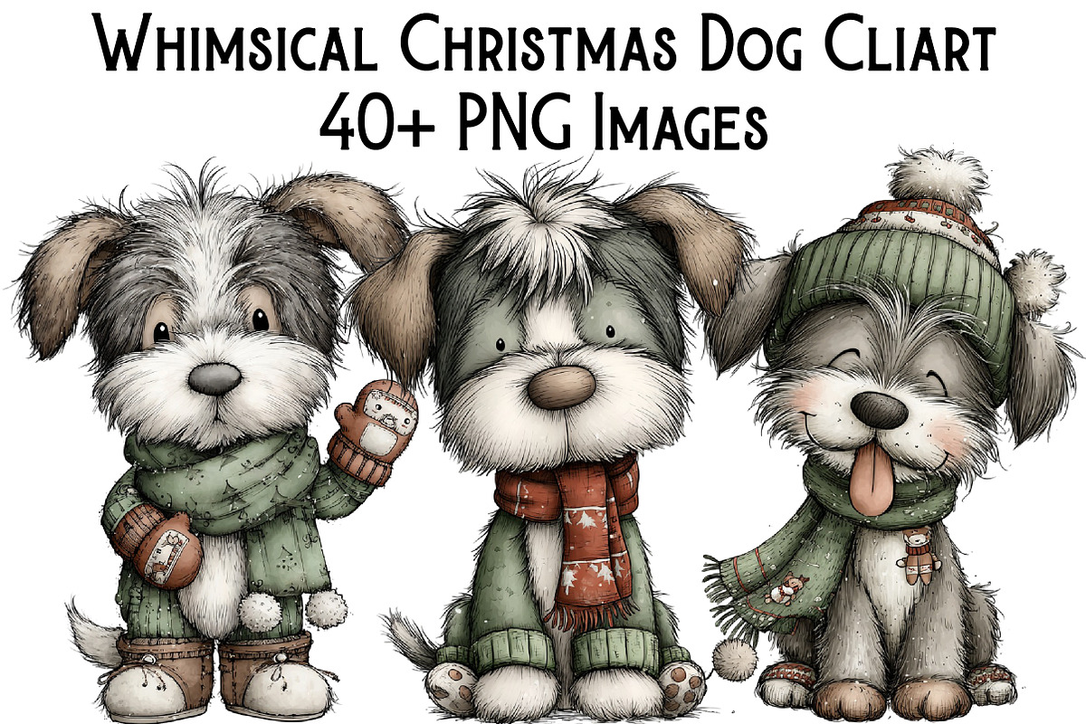 Whimsical Christmas Dog Cliart, an Illustration by Pixels.Craft (Photo 1 of 6)