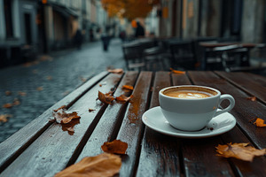 Cozy coffee moment on a quiet cobble, a Photo by Tanuart