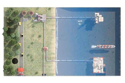 offshore mining industry top view, an Industrial Photo by digibox