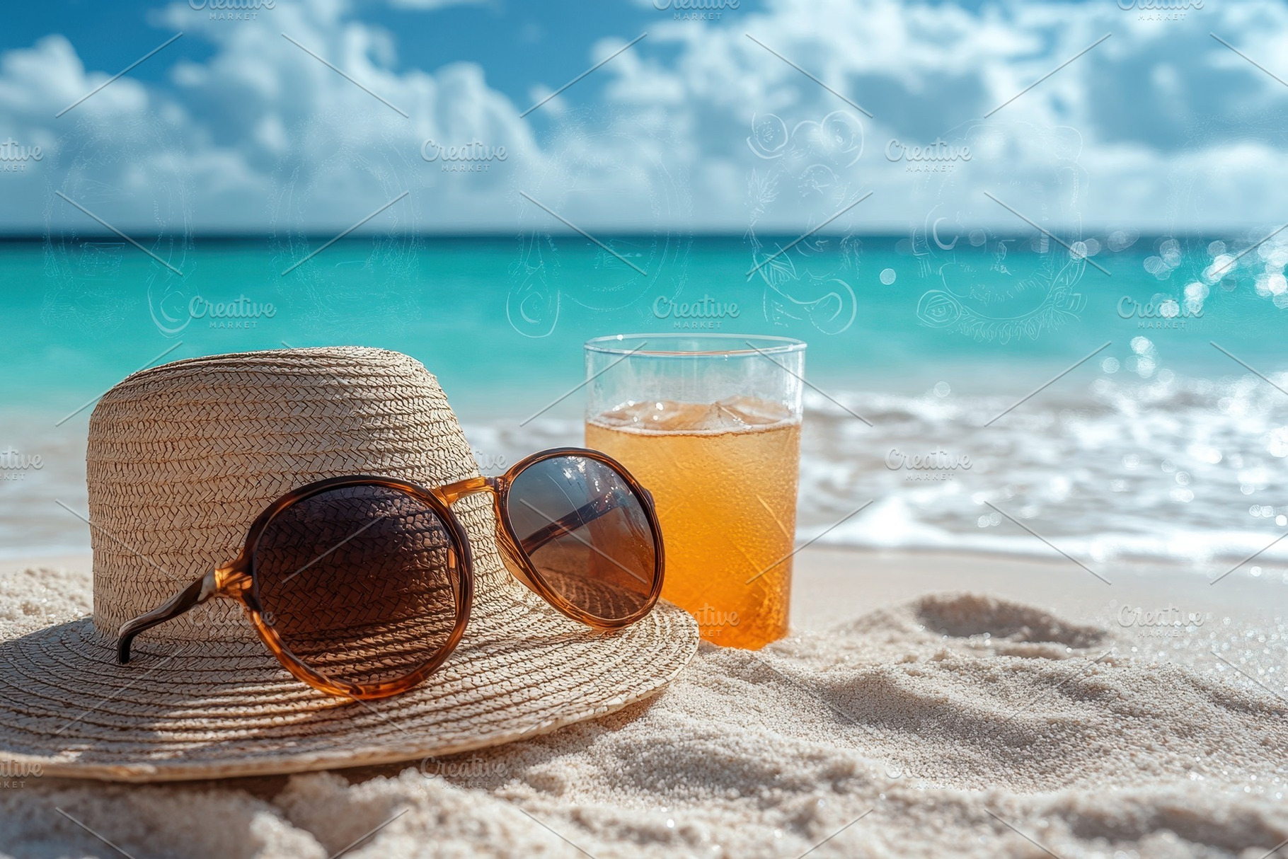 Relaxing at the beach with a straw h, a Photo by Tanuart