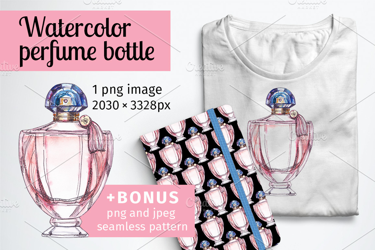 Watercolor perfume bottle image, an Object Illustration by Lina's store