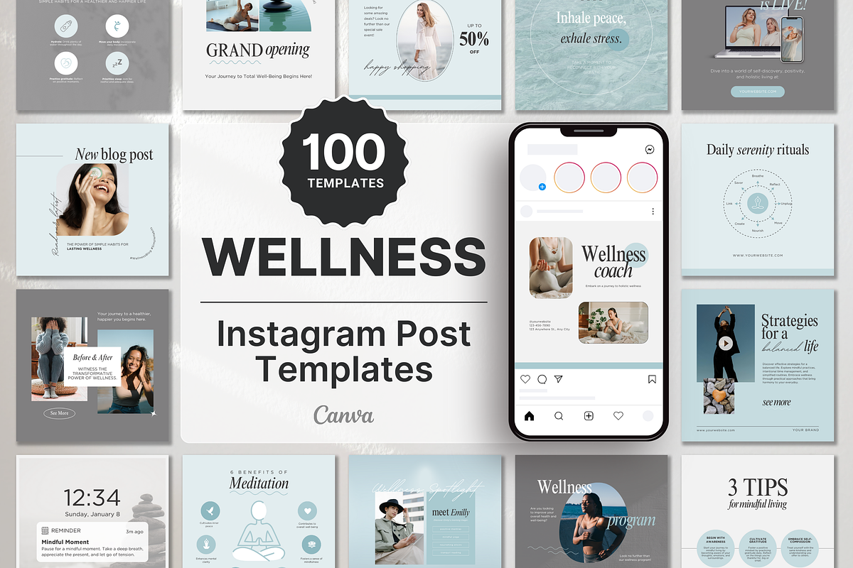 Wellness Instagram Post Templates, a Social Media Template by DigiPax (Photo 1 of 10)