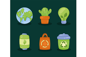 six eco friendly icons, an Object Illustration by studiogstock