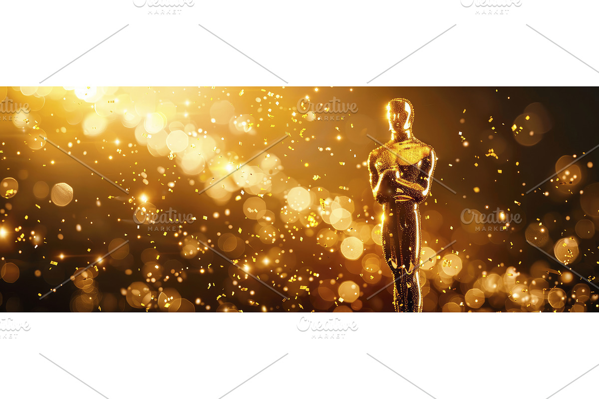 Oscar figurine on a gold background, an Illustration by yanadjana