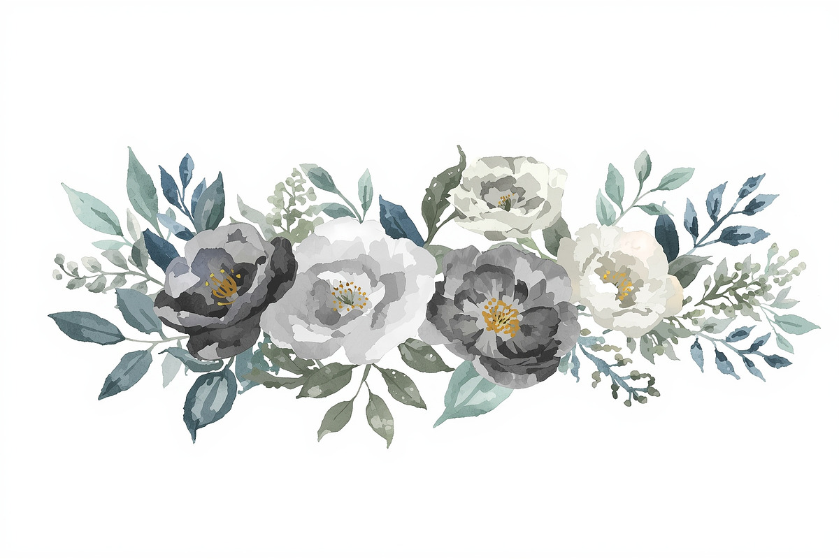 Blue Watercolor Floral Set, an Illustration by balal (Photo 3 of 11)