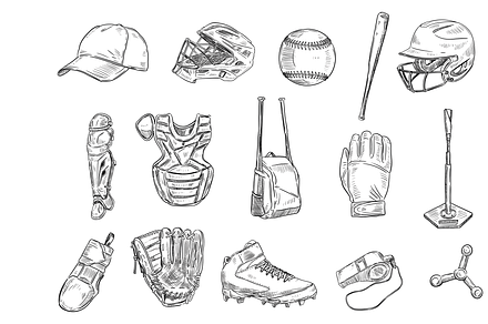 baseball equipment handdrawn, an Object Graphic by nikagraphic