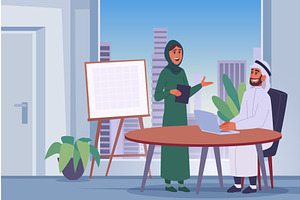 Muslim in office. Arabian, a Finance Illustration by Onyx