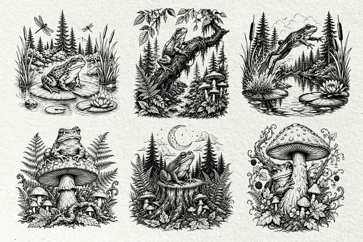 Woodland Frog Engraving Bundle, an Animal Illustration by DENIDigitalArtSudio (Photo 2 of 7)