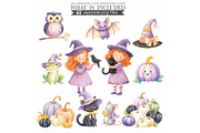 Cute Witch Clipart PNG – Watercolor, an Illustration by CharmClipart (Thumbnail 4 of 7)