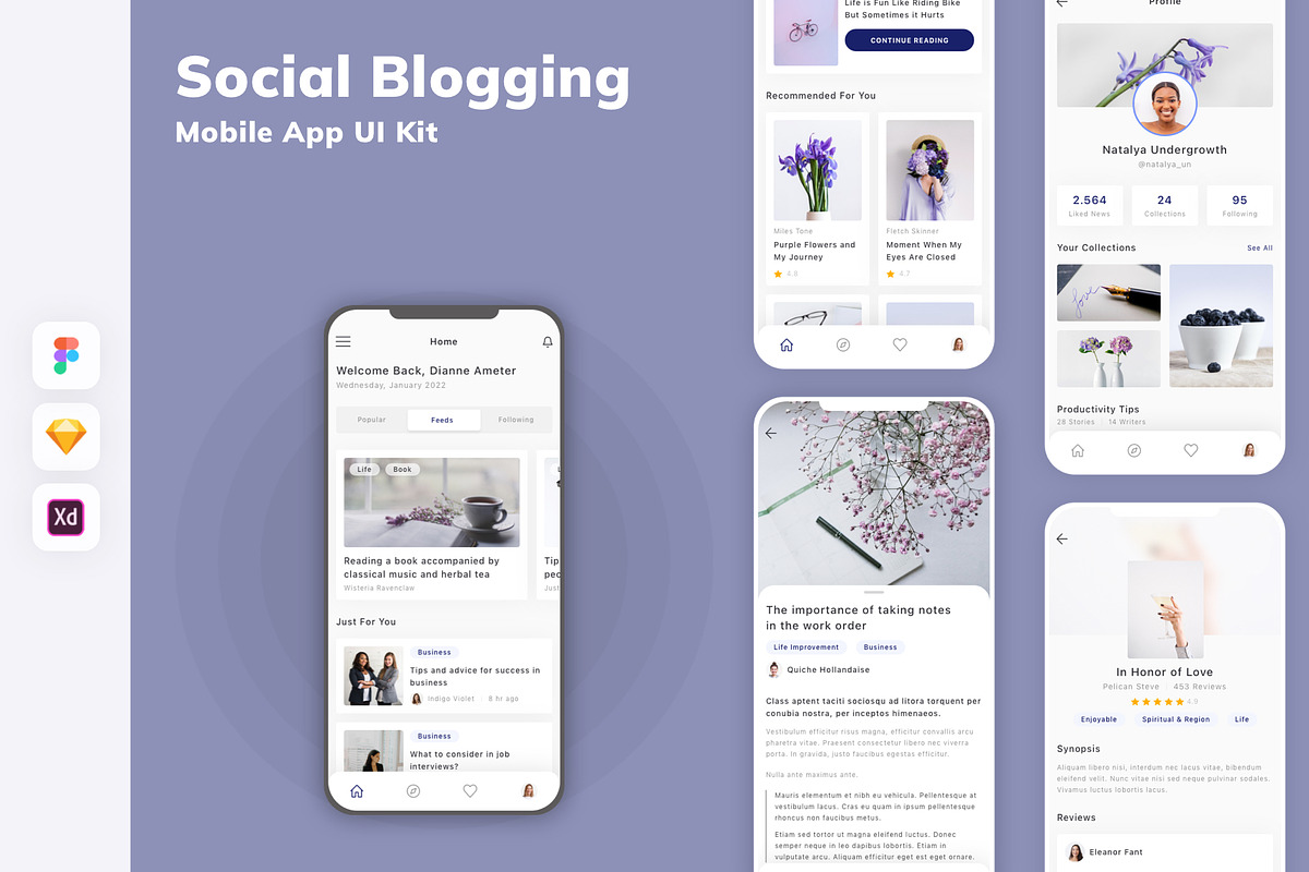 Social Blogging Mobile App UI Kit, an UI Kit Template by uicube