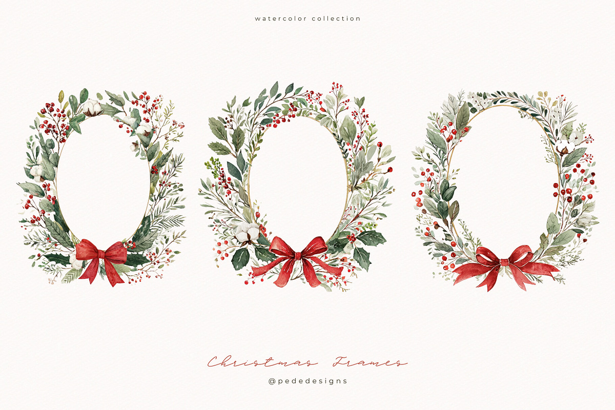 Watercolor Christmas Frames, a Seasonal Illustration by PeDe Designs (Photo 5 of 7)