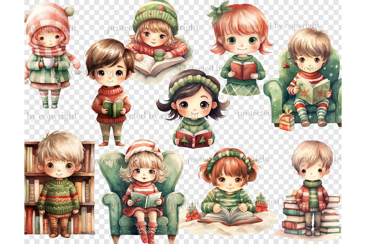 Christmas Cute Bookworm Clipart, a Person Illustration by GlamArtZhanna (Photo 4 of 5)